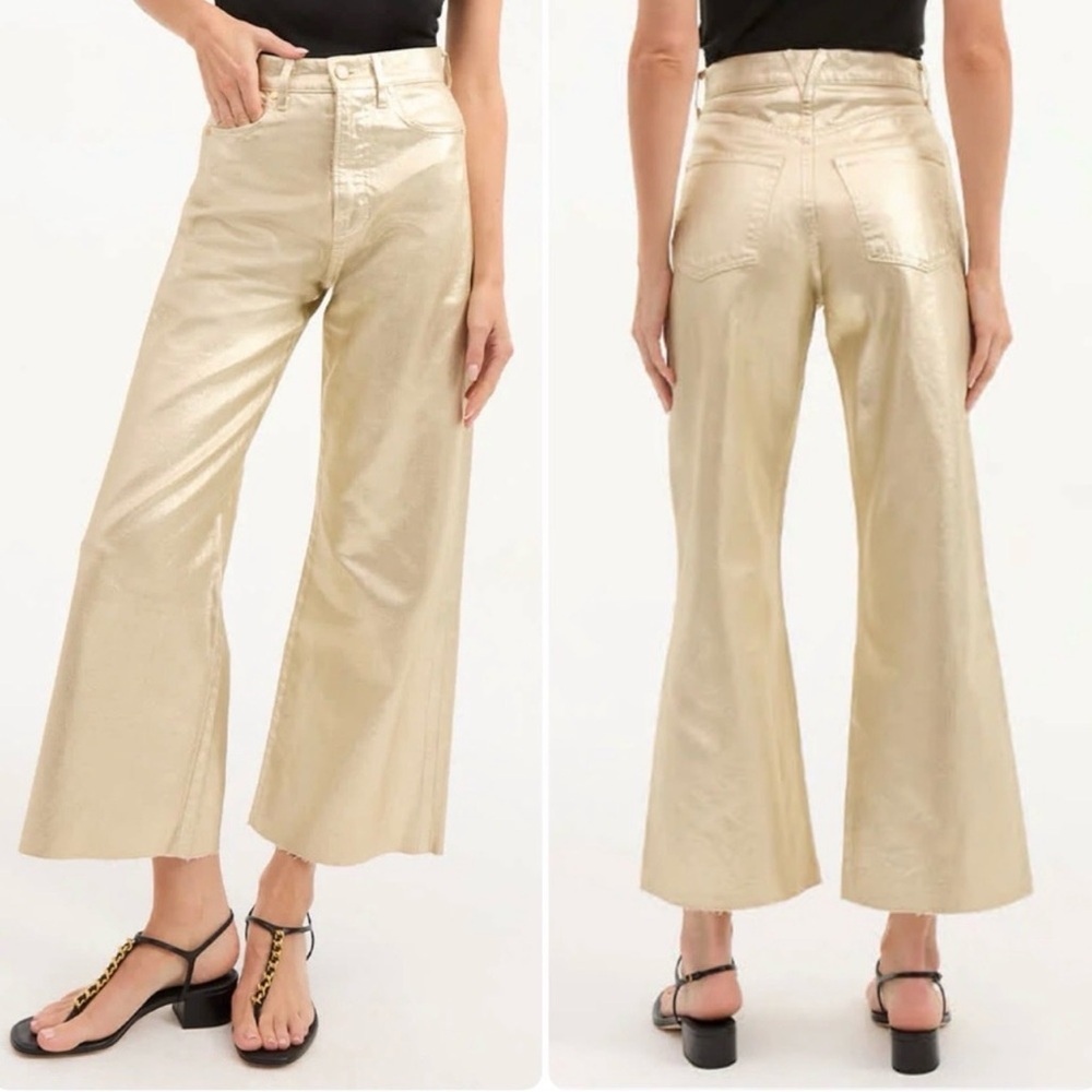Veronica Beard Taylor Cropped High Rise Wide-Leg Jeans Size 24 in Gold